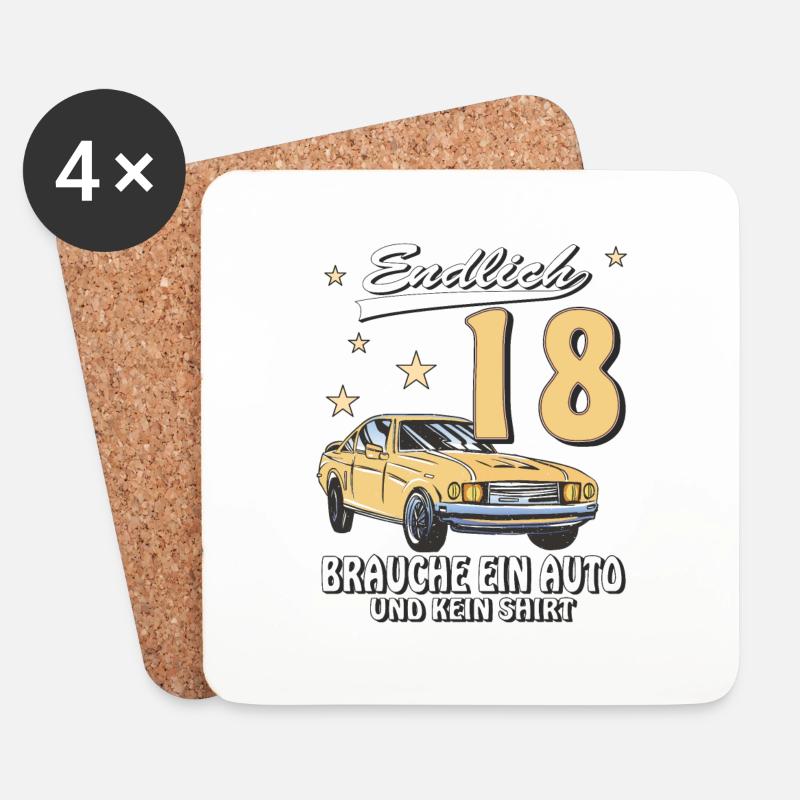 AUTO GEBURTSTAG ENDLICH 18 - Untersetzer (4er-Set) - Weiß