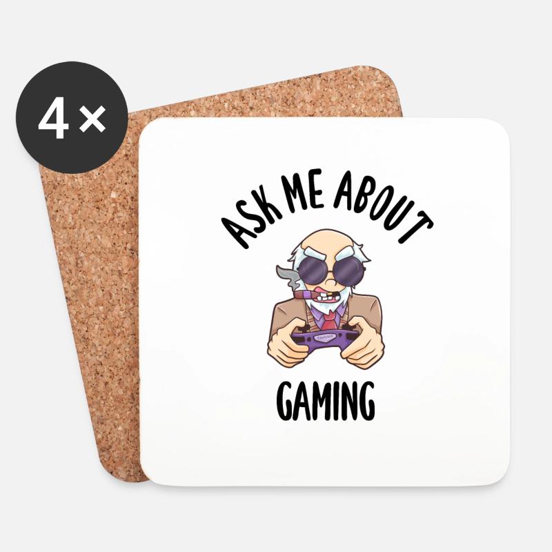 Ask Me About Gaming - Untersetzer (4er-Set) - Weiß