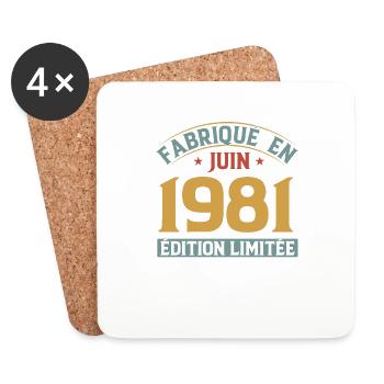 Fabriqué En Juin 1981 Anniversaire Cadeau Vintage - Dessous de verre (lot de 4) - blanc - Devant