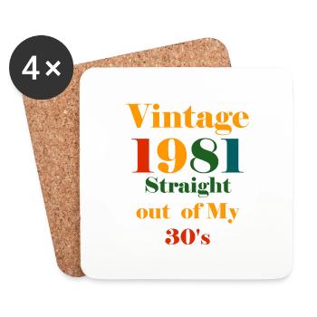 Vintage 1981 birthday Out of my 30s - Coasters (set of 4) - white - Front