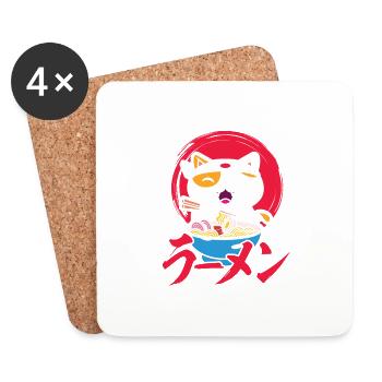 Ramen de chat drôle pour tout le monde - Dessous de verre (lot de 4) - blanc - Devant