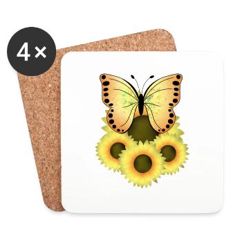Butterfly Sunflowers - Coasters (set of 4) - white - Front