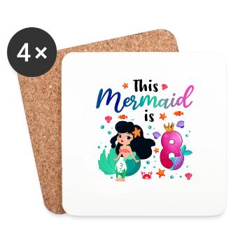 This Mermaid is 8 Mädchen Gebutrstag Meerjungfrau - Untersetzer (4er-Set) - Weiß - Vorne