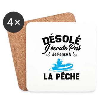 Désolé J'écoute Pas Je Pense A La Pêche Humour - Dessous de verre (lot de 4) - blanc - Devant