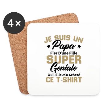 Je suis un papa fier d'une fille super géniale - Dessous de verre (lot de 4) - blanc - Devant