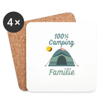 100% Camping Familie Campingplatz Urlaub Wohnwagen - Untersetzer (4er-Set) - Weiß - Vorne