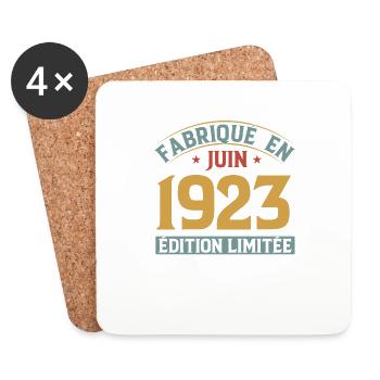 Fabriqué En Juin 1923 Anniversaire Cadeau Vintage - Dessous de verre (lot de 4) - blanc - Devant