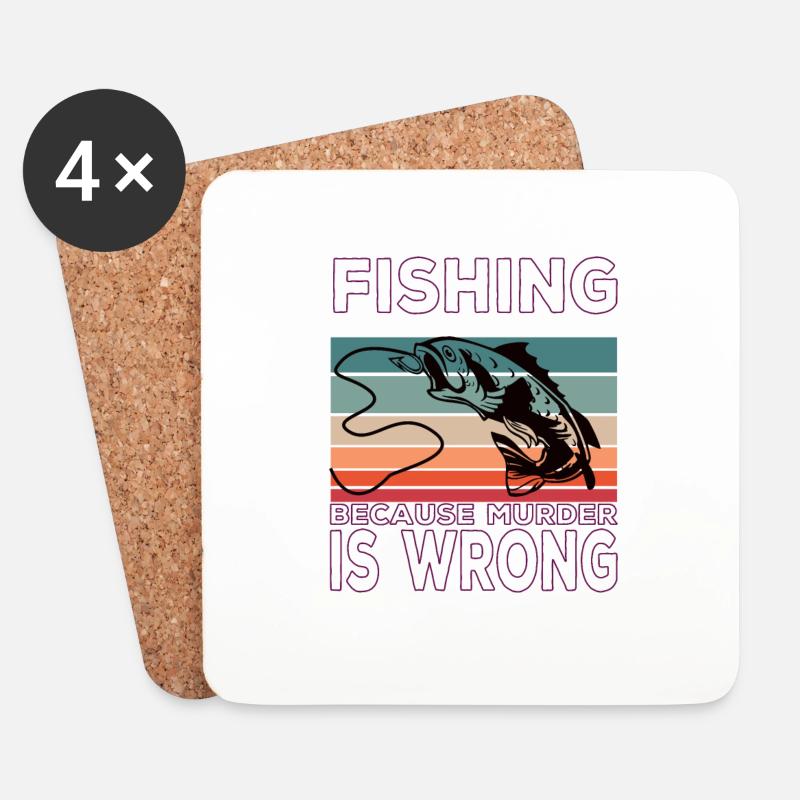 Fishing because Murder is wrong Fischen Spruch - Untersetzer (4er-Set) - Weiß