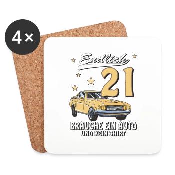 AUTO GEBURTSTAG ENDLICH 21 - Untersetzer (4er-Set) - Weiß - Vorne