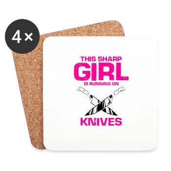 Sharp woman loves knife knife collector knife fan - Coasters (set of 4) - white - Front