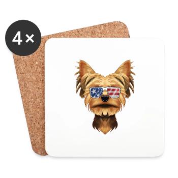 Yorkshire Terrier USA Sunglasses I American Flag - Coasters (set of 4) - white - Front