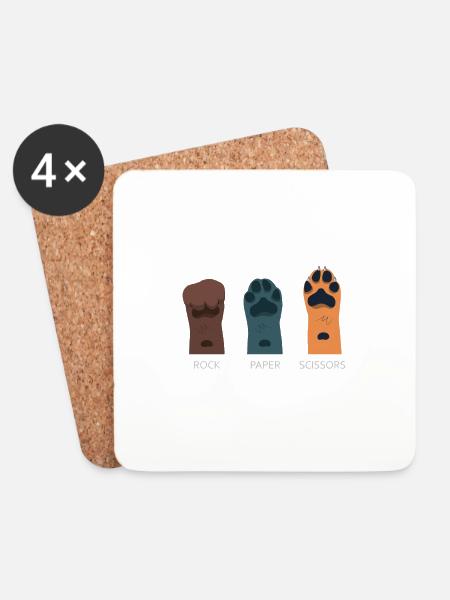 Rock Papier Schere Hund Lustige Haustier Hände Spiel Cool - Untersetzer (4er-Set) - Weiß
