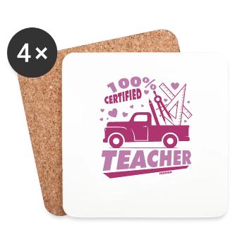 Enseignant certifié à 100% - Dessous de verre (lot de 4) - blanc - Devant