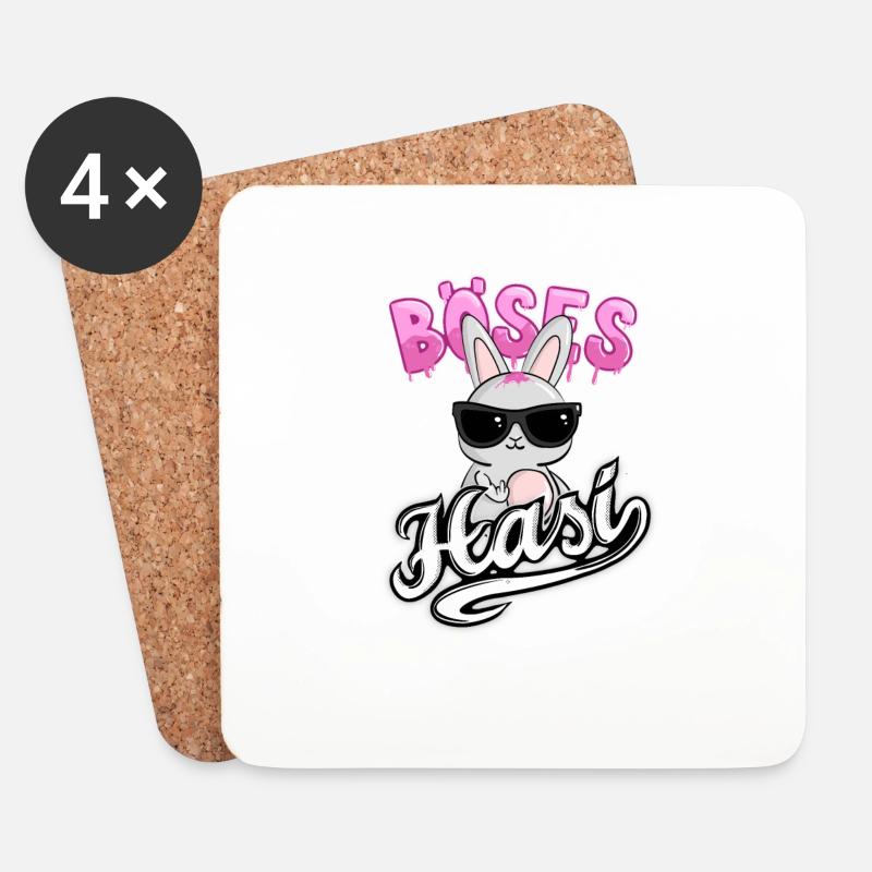 Das Böse Hasi mit cooler Sonnenbrille zeigt den - Untersetzer (4er-Set) - Weiß