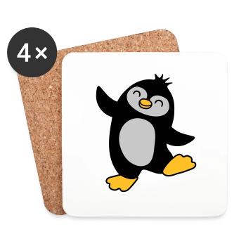 Glücklicher süßer Pinguin tanzt - Untersetzer (4er-Set) - Weiß - Vorne