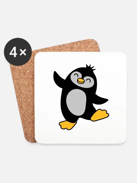 Glücklicher süßer Pinguin tanzt - Untersetzer (4er-Set) - Weiß