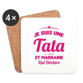 Je Suis Une Tata et Marraine Qui Déchire - Dessous de verre (lot de 4) - blanc - Devant