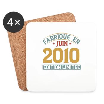 Fabriqué En Juin 2010 Anniversaire Cadeau Vintage - Dessous de verre (lot de 4) - blanc - Devant