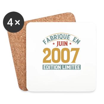 Fabriqué En Juin 2007 Anniversaire Cadeau Vintage - Dessous de verre (lot de 4) - blanc - Devant