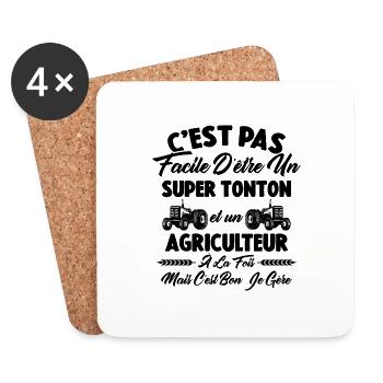 Super Tonton Et Agriculteur, Cadeau Tonton Fermier - Dessous de verre (lot de 4) - blanc - Devant