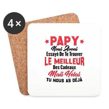 Cadeau Papy Tu Nous As Déjà, Cadeau Grand-père - Dessous de verre (lot de 4) - blanc - Devant