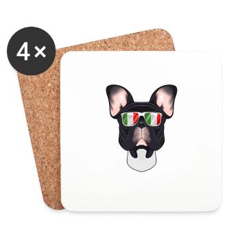 Lunettes de soleil bouledogue français Italie I drapeau italien - Dessous de verre (lot de 4) - blanc - Devant