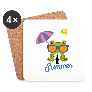 Fröhlicher Sommerfrosch - Untersetzer (4er-Set) - Weiß - Vorne