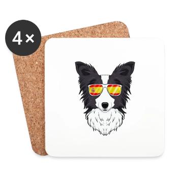 Border Collie I Spain Sunglasses I Spanish Flag - Untersetzer (4er-Set) - Weiß - Vorne