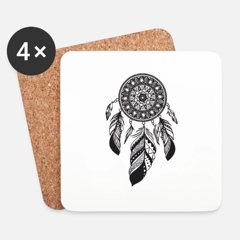 MANDALAS FEATHERS Traumfänger Mandala - Untersetzer (4er-Set) - Weiß