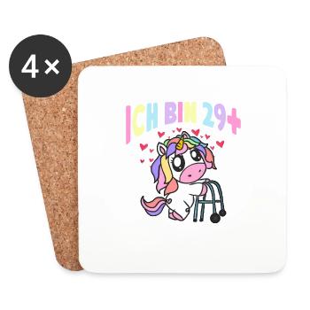 Damen Ich bin 29+ Einhorn mit Rollator Geschenk - Untersetzer (4er-Set) - Weiß - Vorne