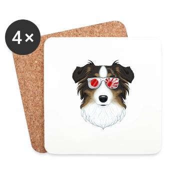 Australian Shepherd Japan Lunettes de soleil I Japonais - Dessous de verre (lot de 4) - blanc - Devant