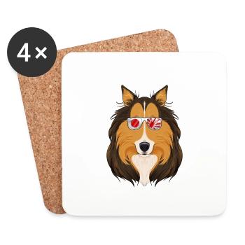 Collie Japan Sunglasses I Japanese Flag - Coasters (set of 4) - white - Front