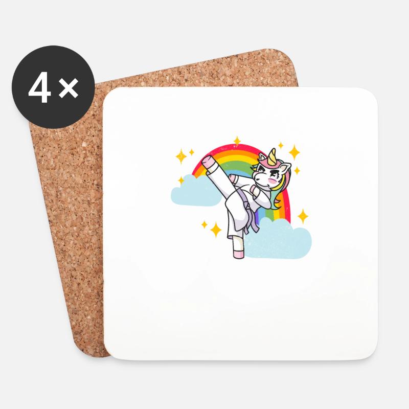 Lustige Karate Kampfsportarten Regenbogen Einhorn - Untersetzer (4er-Set) - Weiß