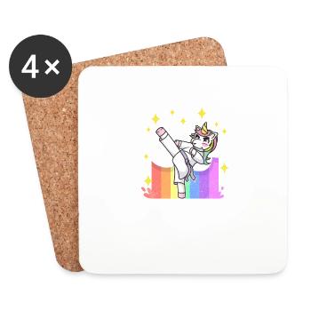 Lustige Karate Kampfsportarten Regenbogen Einhorn - Untersetzer (4er-Set) - Weiß - Vorne