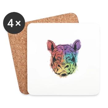 Colorful Rhino Rhino Unicorn Animal Motif - Coasters (set of 4) - white - Front