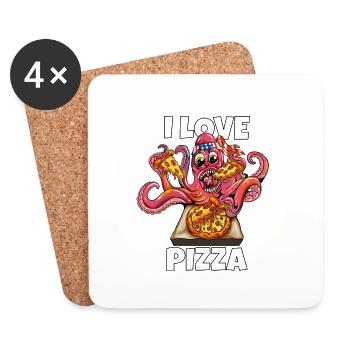 Oktopus Ich liebe Pizza Pizzastück Pizzatiermotiv - Untersetzer (4er-Set) - Weiß - Vorne