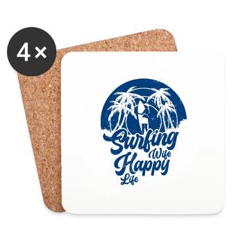 Surfing Wife Happy Life Wellenreiten Surfen Surfer - Coasters (set of 4) - white - Front
