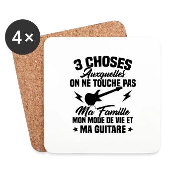 Touche pas ma guitare, Cadeau humour guitariste - Dessous de verre (lot de 4) - blanc - Devant