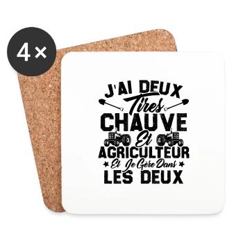 Chauve Agriculteur / Humour Cadeau Agriculture - Dessous de verre (lot de 4) - blanc - Devant