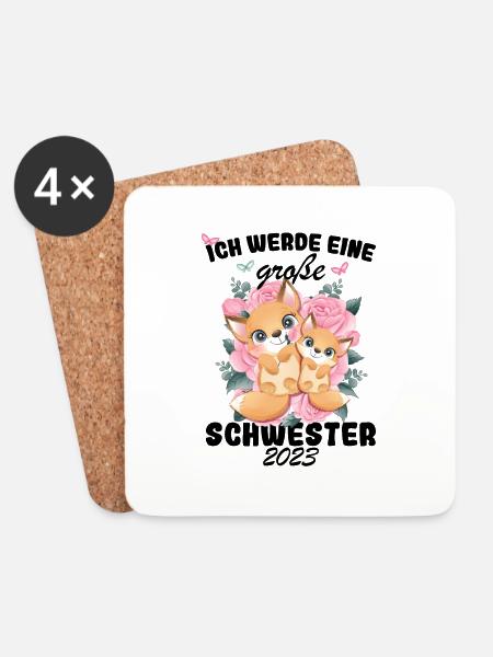 Ich Werde Eine Große Schwester 2023 - Untersetzer (4er-Set) - Weiß