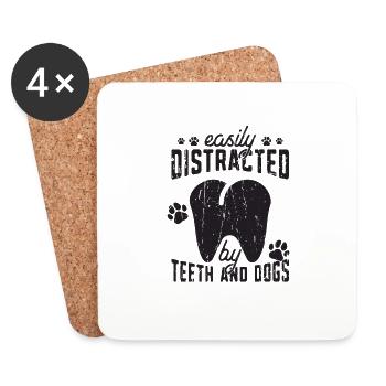 Facilement distrait par les dents et les chiens - dentiste - Dessous de verre (lot de 4) - blanc - Devant