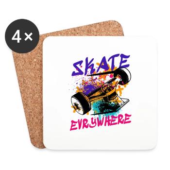 Skate evrywhere - Dessous de verre (lot de 4) - blanc - Devant