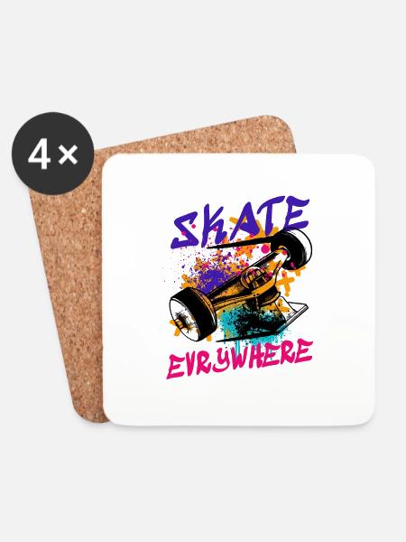Skate evrywhere - Coasters (set of 4) - white