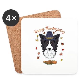 Joyeux Thanksgiving I Dog Lover I Border Collie - Dessous de verre (lot de 4) - blanc - Devant