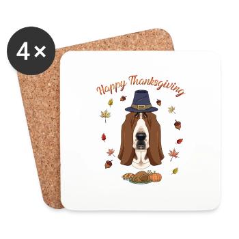 Joyeux Thanksgiving I Dog Lover I Basset Hound - Dessous de verre (lot de 4) - blanc - Devant