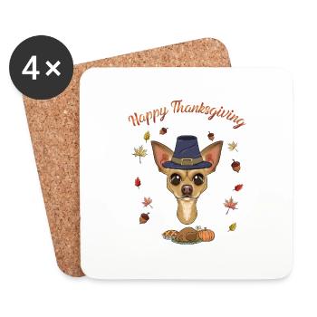 Joyeux Thanksgiving I Dog Lover I Chihuahua - Dessous de verre (lot de 4) - blanc - Devant