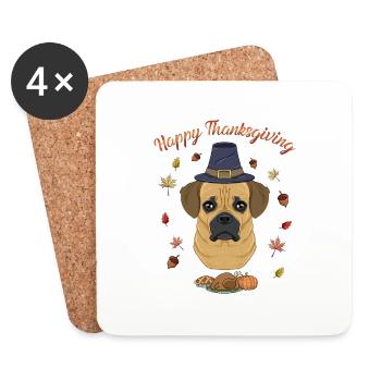 Happy Thanksgiving I Dog Lover I Puggle - Untersetzer (4er-Set) - Weiß - Vorne