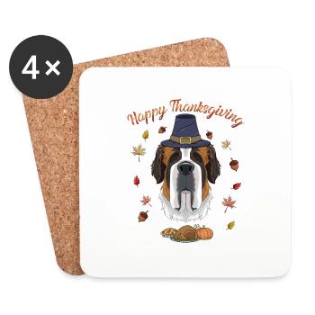 Happy Thanksgiving I Dog Lover I Saint Bernard - Coasters (set of 4) - white - Front