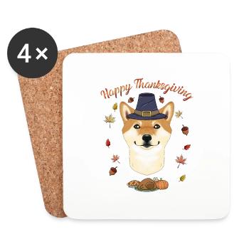Joyeux Thanksgiving I Amoureux des chiens I Shiba Inu - Dessous de verre (lot de 4) - blanc - Devant