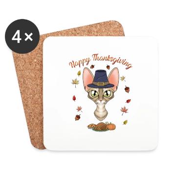 Devon Rex Cat Lover I Joyeux Thanksgiving - Dessous de verre (lot de 4) - blanc - Devant